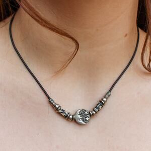 90s sun & moon ceramic bead choker on leather cord